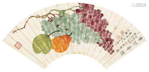 丁辅之（1879～1949）1934年作 果蔬图 镜片 设色纸本