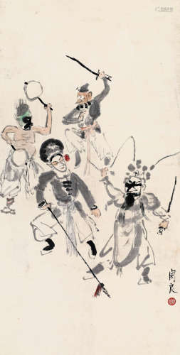 关良（1900～1986）武剧图 立轴 设色纸本