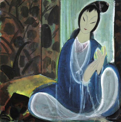 林风眠（1900～1991）执花仕女 镜片 设色纸本