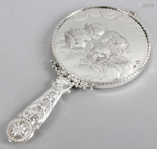 A late Victorian silver mounted hand mirror,