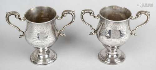 A pair of 18th century Irish silver twin-handled presentation cups,