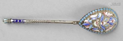 A Russian silver and cloisonné enamel spoon,