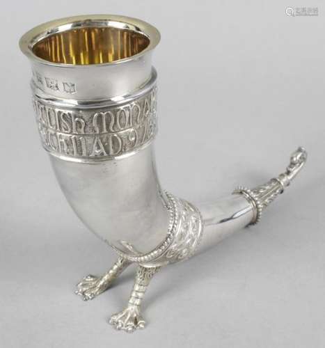 A modern silver model of a Saxon drinking horn,