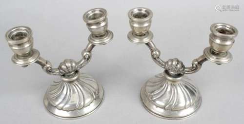 A pair of 20th century Portuguese silver twin-branch candle holders,