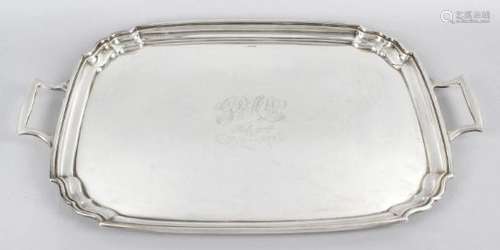 A 1920's large silver twin-handled tray,