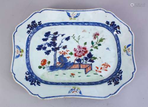 A GOOD 18TH CENTURY CHINESE FAMILLE ROSE PORCELAIN SERVING DISH, with floral decor , 32cm wide x