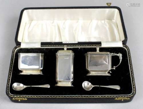 A mid-20th century silver condiment set in Art Deco style,