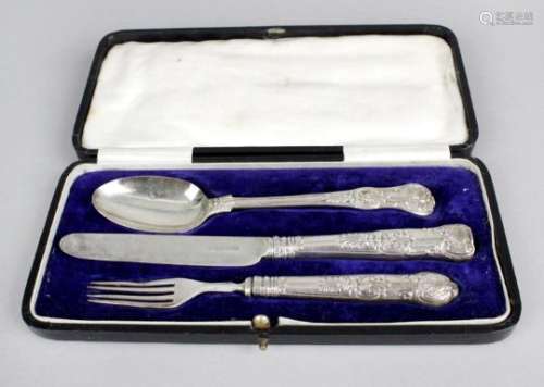 A cased William IV part silver christening set,