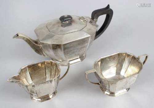 A 1930's silver three piece tea set,