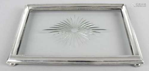 A 1920's silver mounted glass tray or stand,