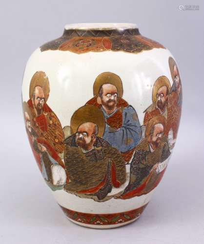 A GOOD JAPANESE MEIJI PERIOD SATSUMA IMMORTAL VASE, decorated with scenes of seated immortals,