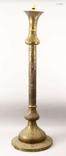 A GOOD 19TH / 20TH CENTURY PERSIAN COPPER CALLIGRAPHIC LAMP, the lamp with openwork design with