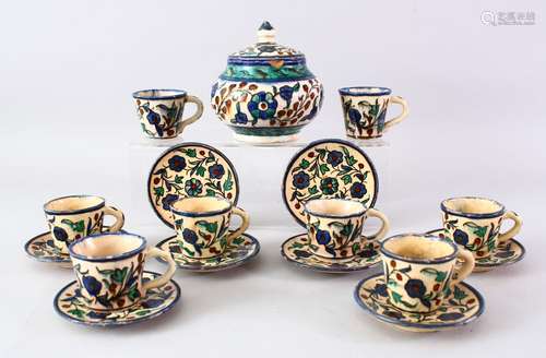 A SET OF EIGHT PELESTINIAN ARMINIAN WORKSHOP IZNIK STYLE PART TEA SERVICE, the set comprising 8 x