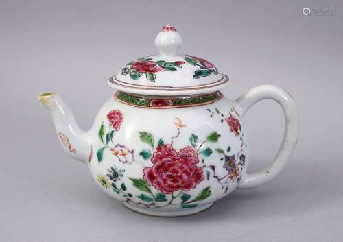 AN 18TH CENTURY CHINESE FAMILLE ROSE PORCELAIN TEA POT & COVER, decorated with floral decoration.