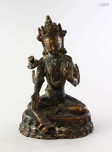 A POSSIBLE TIBETAN BRONZE FIGURE OF BUDDHA, in a seated elegant pose, 11.5cm high.