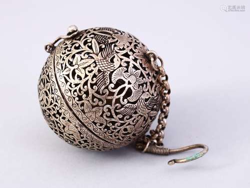 A GOOD 19TH CENTURY CHINESE / ISLAMIC WHITE METAL HAND WARMER, 5CM.