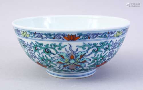 A GOOD CHINESE DOUCAI DECORATED PORCELAIN BOWL, the body decorated with scenes of formal scrolling