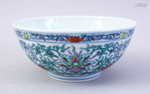 A GOOD CHINESE DOUCAI DECORATED PORCELAIN BOWL, the body decorated with scenes of formal scrolling