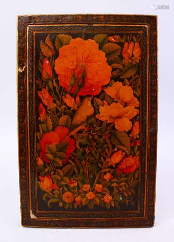 A VERY FINE EARLY 18TH CENTURY QAJAR PERISAN PAINTED LACQUER TRAVELLING MIRROR BOX, the fine quality