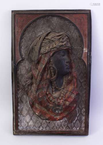 A LARGE RELIEF CAST 19TH CENTURY OREINTALIST EUROPEAN PLAQUE, depicting the bust of a North