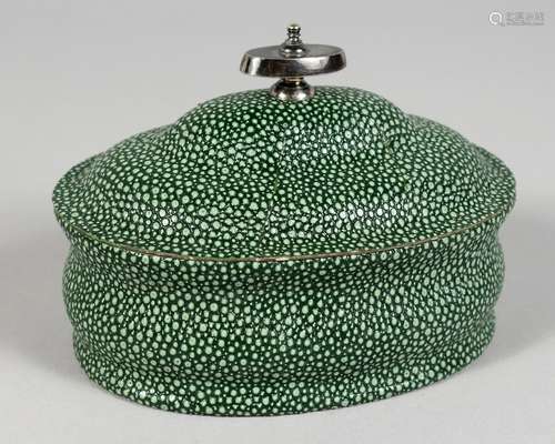 A GEORGE III DESIGN SHAGREEN OVAL TEA CADDY. 3.5ins high.