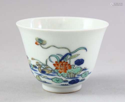 A GOOD CHINESE DOUCAI PORCELAIN BOWL, decorated with scenes of ducks at pond side with flora, the