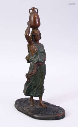 IN THE MANNER OF BERGMAN, A GOOD AUSTRIAN COLD PAINTED BRONZE ORIENTALIST FIGURE of a female