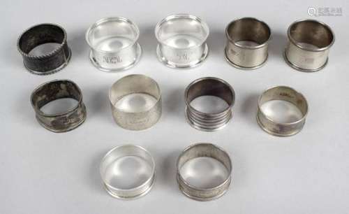 A selection of eleven silver napkin rings,