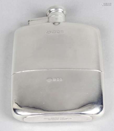 A George V plain silver hip flask,