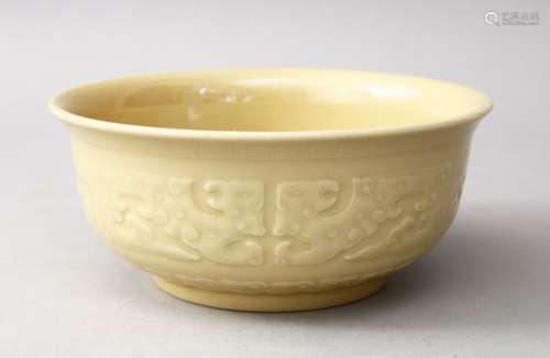 A GOOD CHINESE BISCUIT GROUND PORCELAIN BOWL, the bowl with a biscuit ground and moulded