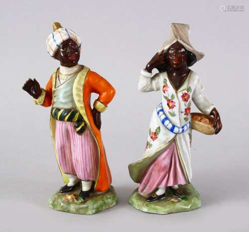 A FINE PAIR OF FINE TURKISH OTTOMAN PORCELAIN FIGURES, french made, the figures stood upon