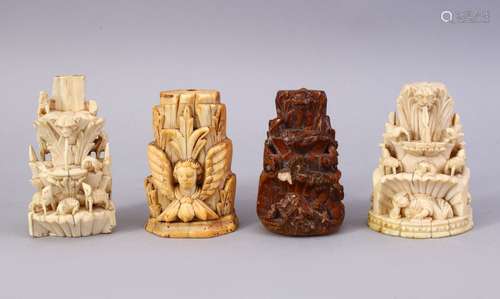 A COLLECTION OF FOUR 17TH CENTURY GOAN INDO PORTUGUESE CARVED IVORY FIGURES, two depicting animals