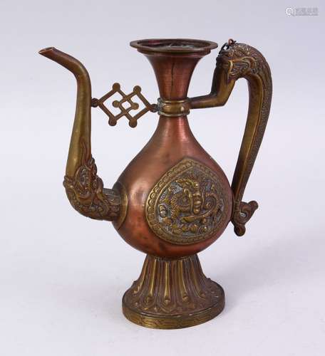 A SMALL TIBETAN COPPER EWER, with embossed decoration, 17cm high.