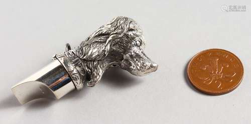 A CAST SILVER NOVELTY DOGS HEAD VESTA and WHISTLE COMBINED.