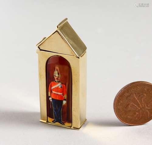 AN 18CT GOLD PLATED AND ENAMEL SENTRY BOX.