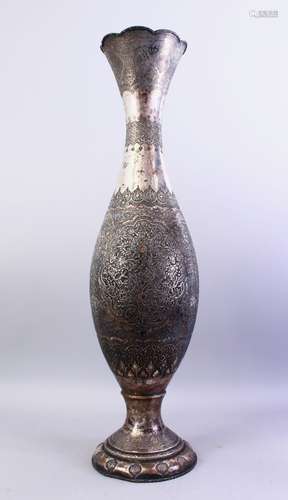 A VERY FINE QUALITY LARGE 18TH / 19TH CENTURY IRANIAN SILVER VASE, the large vase with carved panels