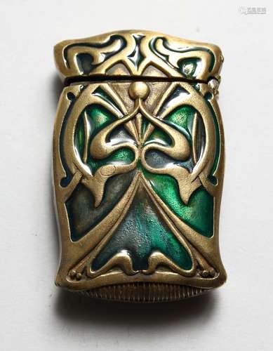 A NOVELTY ART NOUVEAU DESIGN BRASS VESTA CASE.