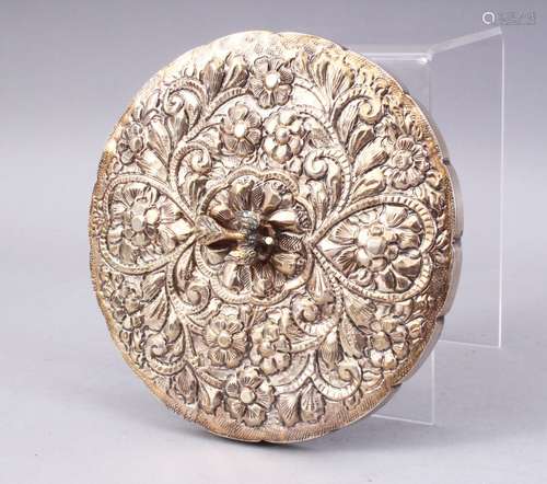 A GOOD 19TH CENTURY ISLAMIC SILVER MIRROR, the mirror with decoration depicting floral decoration