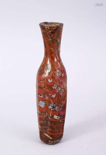 A GOOD MAMLUK MARVERED GLASS MINIATURE VASE, 9CM.