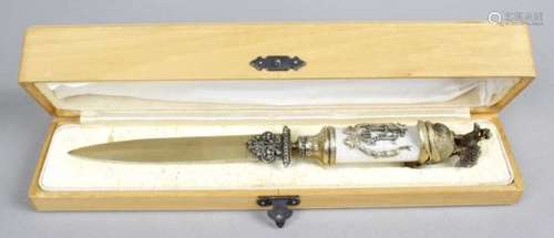 A Russian silver-gilt and enamel paper knife,