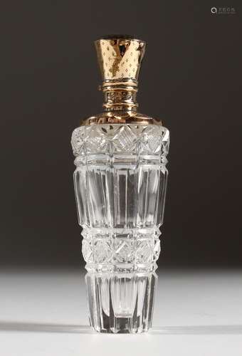 A CUT GLASS SCENT BOTTLE, with 18ct gold top. 3.5ins high.