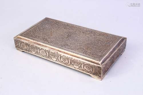 A GOOD 19TH CENTURY ISLAMIC SILVER LIDDED BOX, with native floral decoration, 16cm wide x 9cm deep &