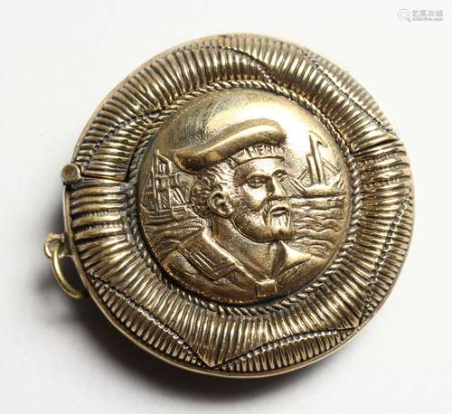 A NAUTICAL CIRCULAR BRASS VESTA. 1.75ins diameter.