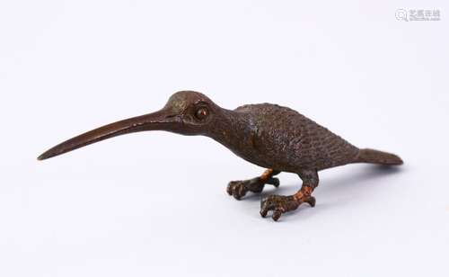 A JAPANESE MEIJI PERIOD STYLE BRONZE FIGURE OF A BIRD, the underside with a mark, 14cm.