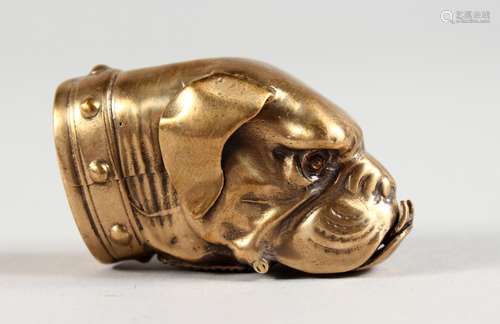 A NOVELTY BRASS DOG'S HEAD VESTA CASE.