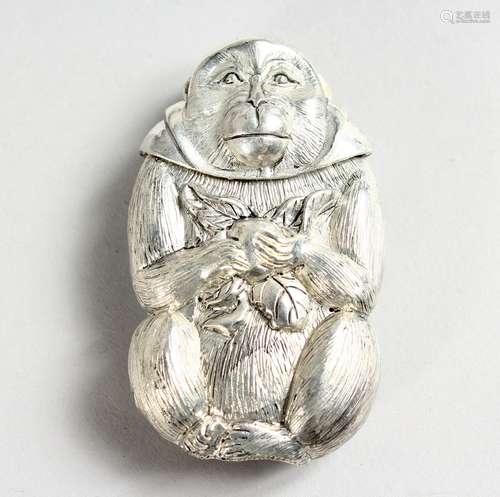 A NOVELTY SILVER-PLATE MONKEY VESTA.