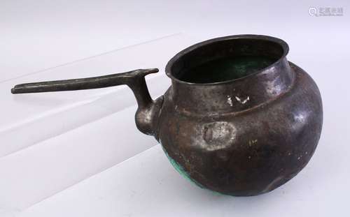 AN EARLY PERSIAN, POSSIBLY SASSANIAN, WHITE METAL POURING VESSEL, (with verdigris pitting and wear),