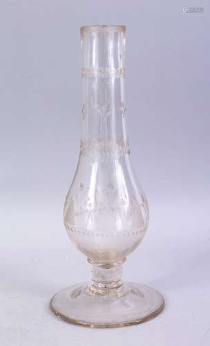 A GOOD ISLAMIC 18TH CENTURY GLASS HUQQA BASE, 28CM HIGH.