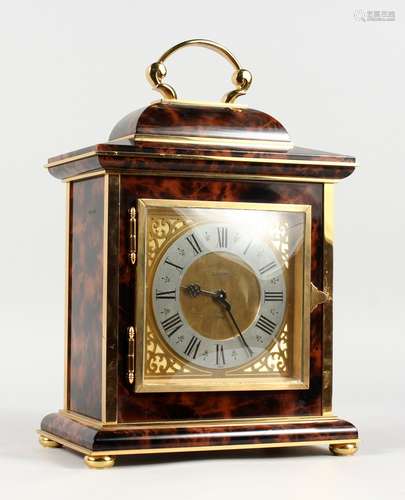 A SUPERB ASPREY LUXOR BRASS AND TORTOISESHELL BRACKET CLOCK, with silvered dial, black Roman