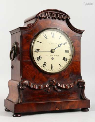 A GOOD 19TH CENTURY MAHOGANY CASED BRACKET CLOCK by SCHULER, 16 CITY ROAD, white dial, striking on a